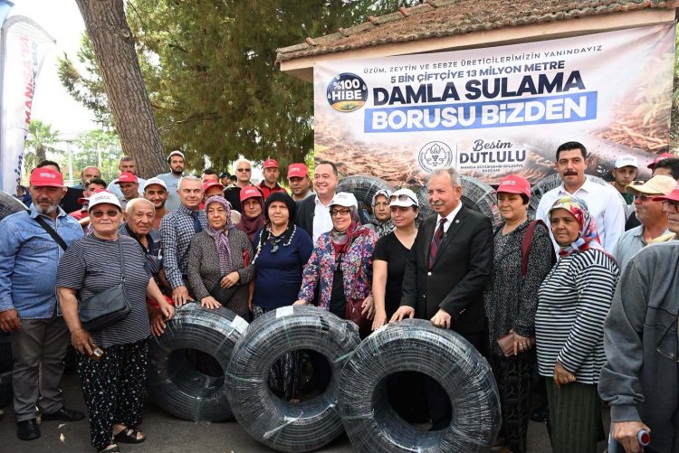 Salihli’de çiftçilere damlama sulama borusu desteği